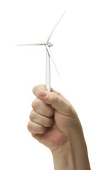 Male Fist Holding Wind Turbine Isolated