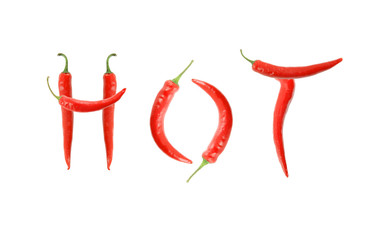 Red hot chili pepper isolated, word hot