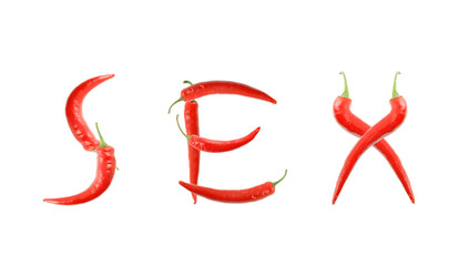 Red hot chili pepper isolated, word sex