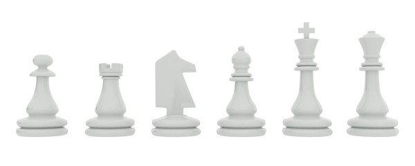 White chess pieces isolated on white background