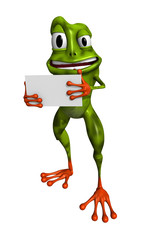 mascotte grenouille qui tient une carte de visite