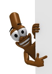 mascotte balai qui montre un panneau