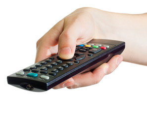 Hand holding a remote control