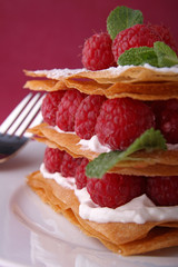 dessert, mille feuille aux framboises