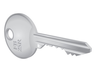 3D isolated metallic key - detailed realistic illustration