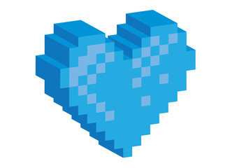 3D Pixel blauw hart - illustratie