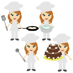 four girls cook on white