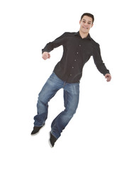 Young fresh happy man jumping