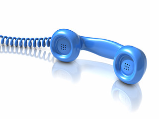 3d Blue telephone handset lies on the desk