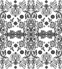 black design with decorated curled elements