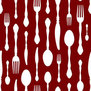 Seamless Pattern Cutlery Red