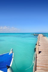 boat in wood pier Cancun tropical Caribbean sea