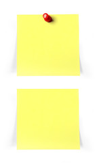 Office Sticky Notes with a push pin option, isolated on white.