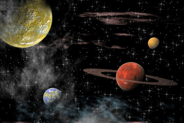 Vistas del Universo, con distintos planetas