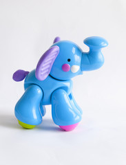 Childs blue elephant toy isolated on white background