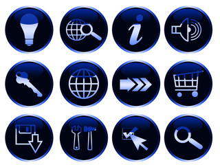 12 blue buttons with different icons for web design