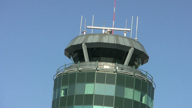 Airport Control Tower Close Up On Sunny Day
