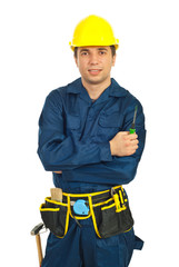 Young worker man holding screwdriver