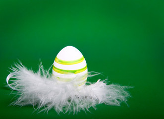 easter egg in white feathers nest
