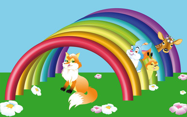 Obraz na płótnie Canvas animals with rainbow