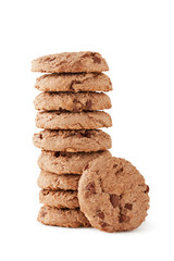 chocolate chips cookies on a white background