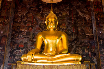 Buddha image in a temple in Bangkok , Thailand