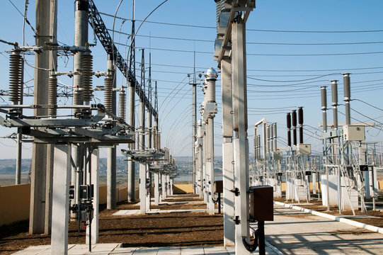 part of high-voltage substation with switches and disconnectors
