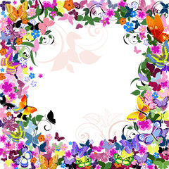 Frame floral pattern with butterflies