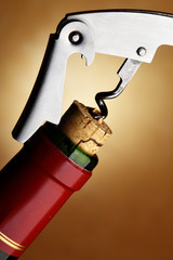 Cork-screw opening wine bottle