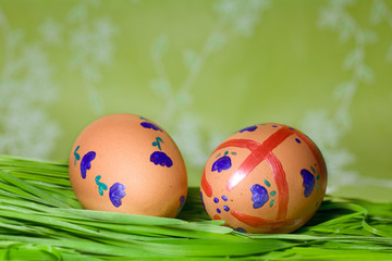 Painted Colorful Easter Eggs on green Grass