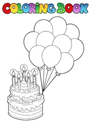 Cercles muraux Pour enfants Coloring book with birthday cake 1