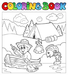 Livre de coloriage avec scout en bateau