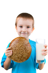 Boy with a bread and milk