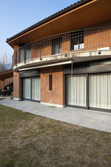modern brick house, facade