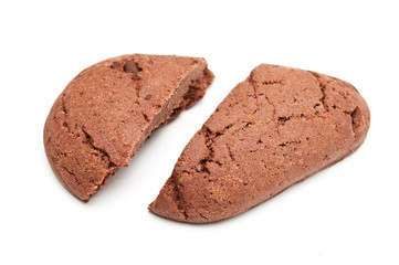 Drop shaped chocholate cookie cut in half