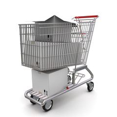 trolley with an open cardboard box