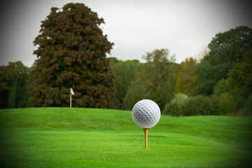 Golf ball on irish idyllic course
