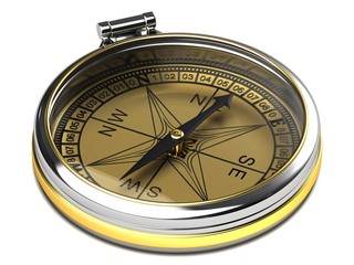 Fototapeta na wymiar Chrome-plated compass