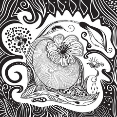 abstract hand drawn picture with flowers