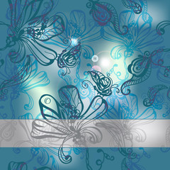 Fototapeta na wymiar seamless absrtact background with flowers and butterflies,