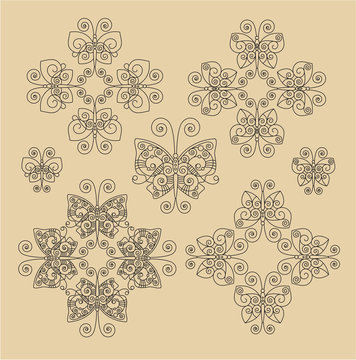 set victorian ornaments with butterfly