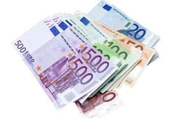 Euro banknotes isolated on white background