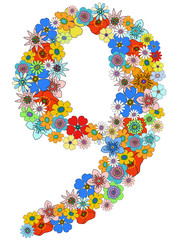 Number nine floral. Vector
