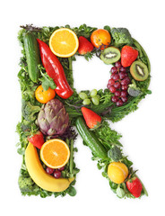 Fruit and vegetable alphabet - letter R