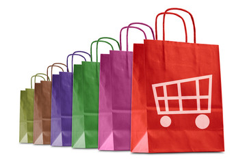 colored shopping bags with buy icon