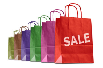 colored shopping bags with written sale