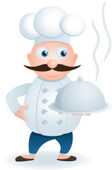 Chef with tray of food in hand, vector EPS 8