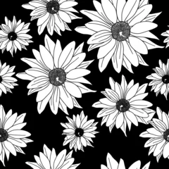 Cercles muraux Fleurs noir et blanc Fond d& 39 écran sans couture avec de belles fleurs