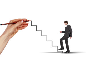 Fototapeta premium young man climbs the ladder