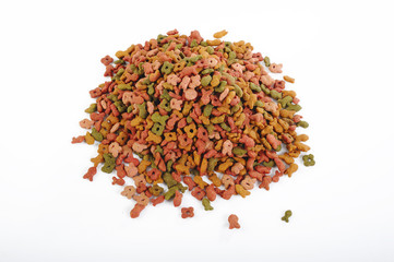 Dry food for cats on a white background